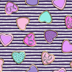 heart sugar cookies - valentines - purple stripe