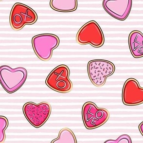 heart sugar cookies - valentines - pink stripe