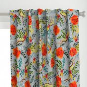 Orange Fall Flowers - Large Scale on Gray