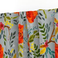 Orange Fall Flowers - Large Scale on Gray