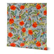 Orange Fall Flowers - Large Scale on Gray