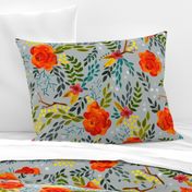 Orange Fall Flowers - Large Scale on Gray