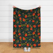 Orange Fall Flowers - Large Scale on Dark Teal