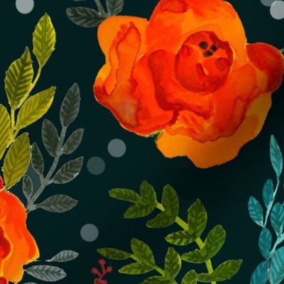 Orange Fall Flowers - Large Scale on Dark Teal