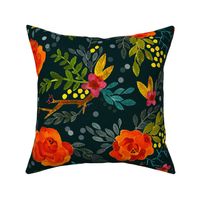 Orange Fall Flowers - Large Scale on Dark Teal