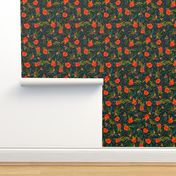 Orange Fall Flowers - Smaller Scale on Teal