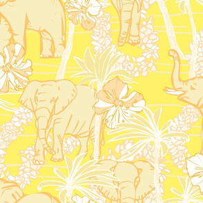 Elephants & Palm Trees on Yellow