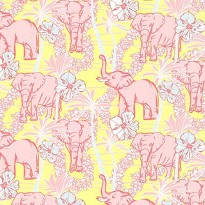 Sweet Pink Elephants on Soft Yellow
