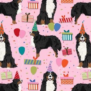 bernese mountain dog fabric - bernese mountain dog birthday fabric, celebration happy birthday fabric, dog wrapping paper, dog birthday - pink