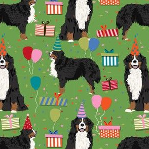 bernese mountain dog fabric - bernese mountain dog birthday fabric, celebration happy birthday fabric, dog wrapping paper, dog birthday - green