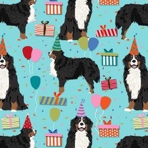 bernese mountain dog fabric - bernese mountain dog birthday fabric, celebration happy birthday fabric, dog wrapping paper, dog birthday -  blue