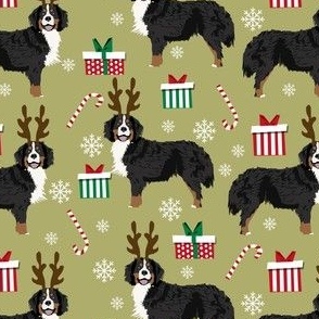 bernese mountain dog reindeer fabric - christmas dog fabric, dog fabric, bernese mountain dog fabric, christmas dog fabric, christmas fabric - green