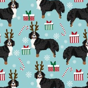 bernese mountain dog reindeer fabric - christmas dog fabric, dog fabric, bernese mountain dog fabric, christmas dog fabric, christmas fabric -  blue