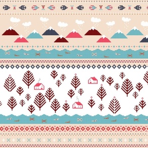 Wild Swimming Fair Isle Pink/Red  Colourway 21" x 18"