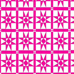 Quilt Top Hot Pink Star on White