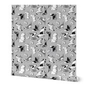 Origami doggie friends TEA TOWEL // repeated pattern rotated // grey linen texture background coloring paper Chihuahuas Dachshunds Corgis Beagles German Shepherds Collies Poodles Terriers Dalmatians 