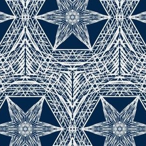 Sketchy Hexi Stars of Silvery Grey on Indigo Blue