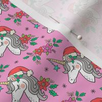 Christmas Unicorn on Pink Smaller 2 inch