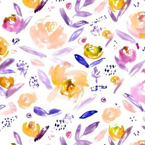 Watercolor mustard and purple flowers