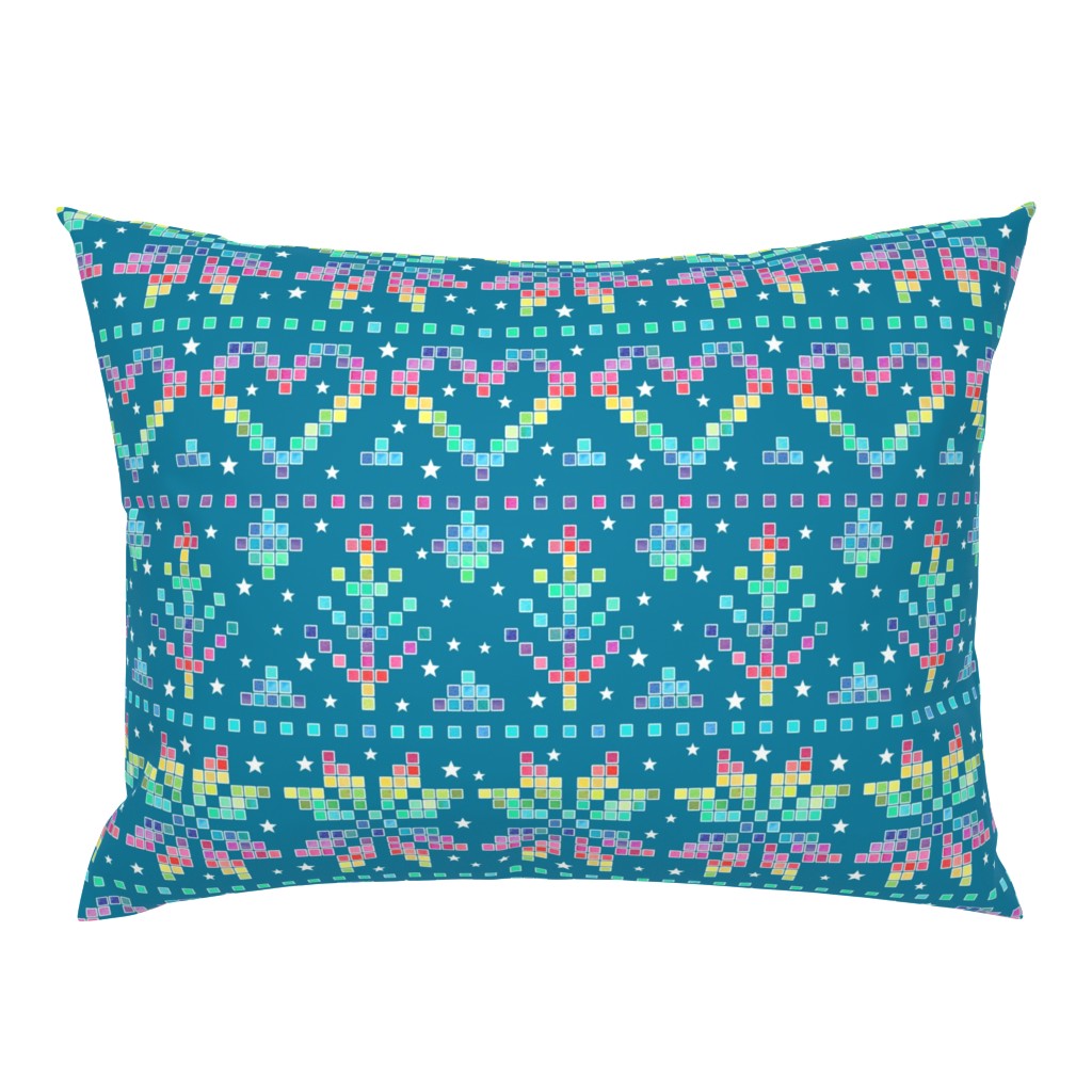 Fair Isle - rainbow on teal