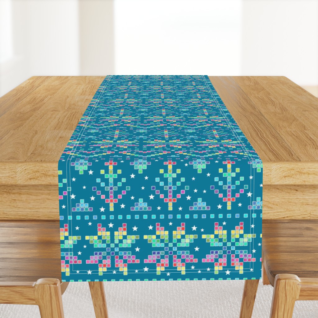 Fair Isle - rainbow on teal