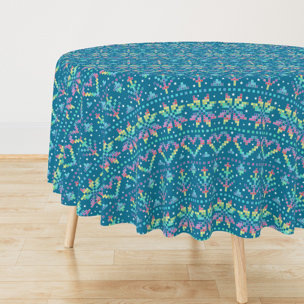 Fair Isle - rainbow on teal