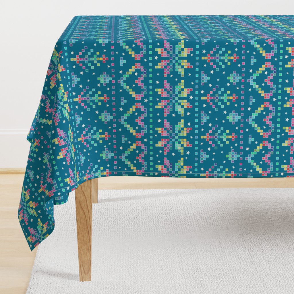 Fair Isle - rainbow on teal