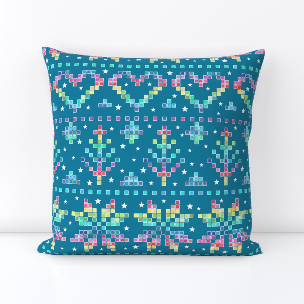 Fair Isle - rainbow on teal