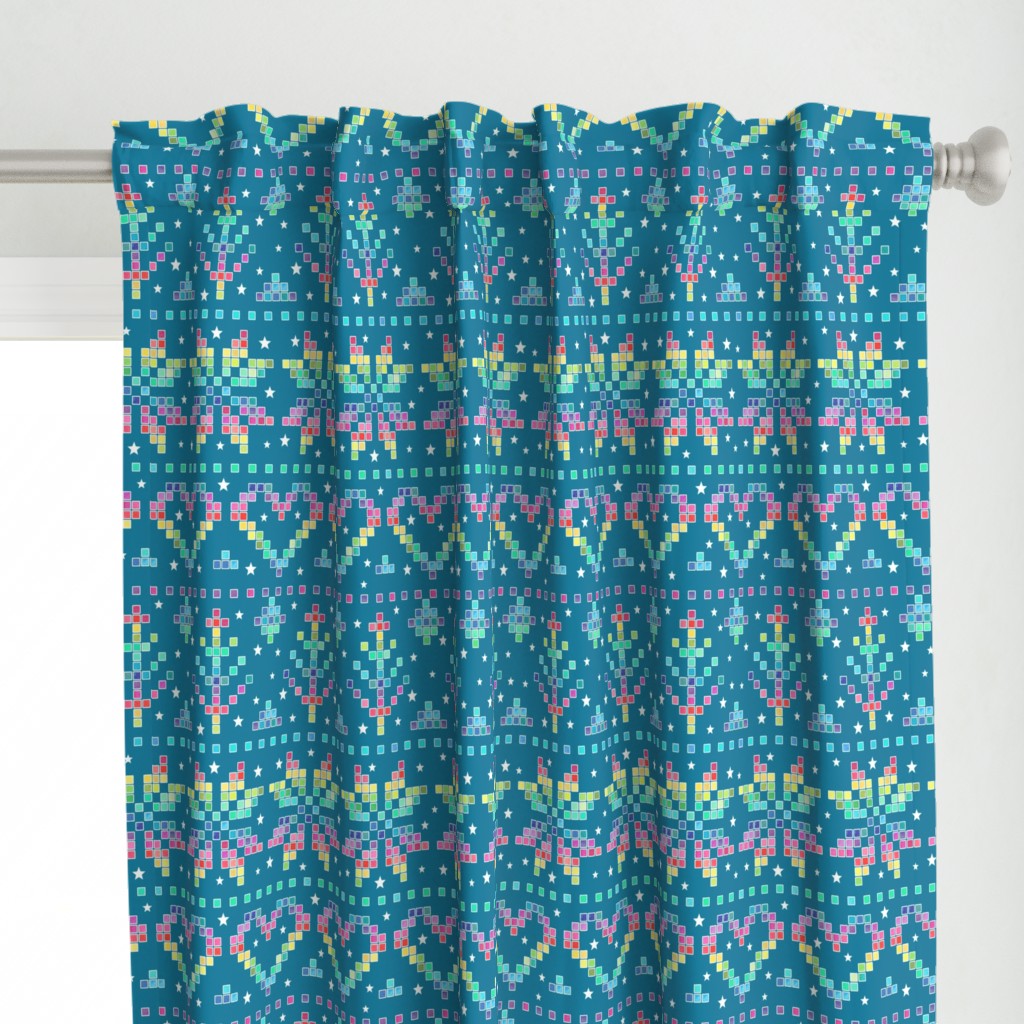 Fair Isle - rainbow on teal