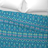 Fair Isle - rainbow on teal