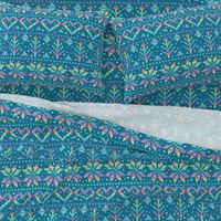 Fair Isle - rainbow on teal