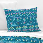 Fair Isle - rainbow on teal