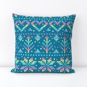 Fair Isle - rainbow on teal