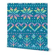 Fair Isle - rainbow on teal