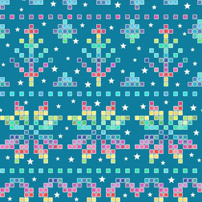 Fair Isle - rainbow on teal