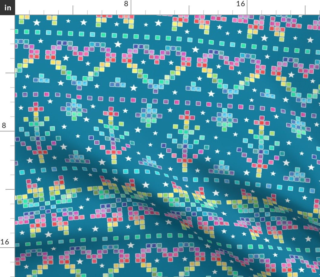 Fair Isle - rainbow on teal