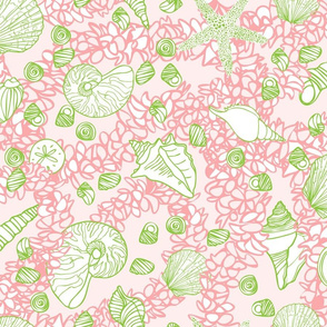 Seashells & Flower Leis in Pink & Green