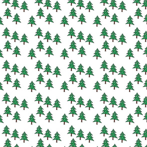 Tiny Green Christmas Trees on White, small repeat