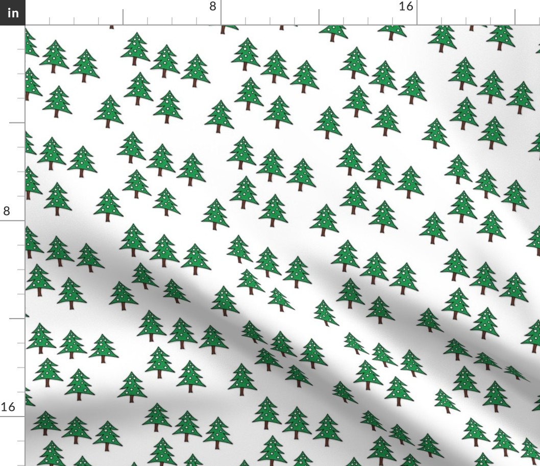 Tiny Green Christmas Trees on White, small repeat
