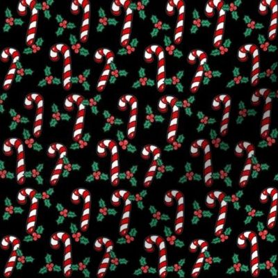 Christmas Candy Canes on Black (red and white)