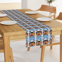 matzo boy and matzo girl together for Hanukkah! large scale, blue white tan brown black