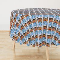 matzo boy and matzo girl together for Hanukkah! large scale, blue white tan brown black