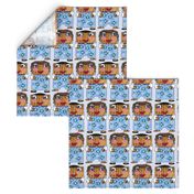 matzo boy and matzo girl together for Hanukkah! large scale, blue white tan brown black