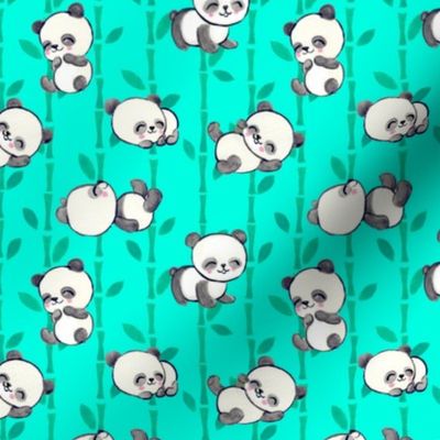 Lazy Little Pandas in Teal