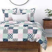 Southwest Horizon Cheater Quilt in Spearmint, Pink, Grey and Dark Blue