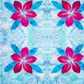 Fuchsia Pink Plumeria Flowers w/ Teal Leaves