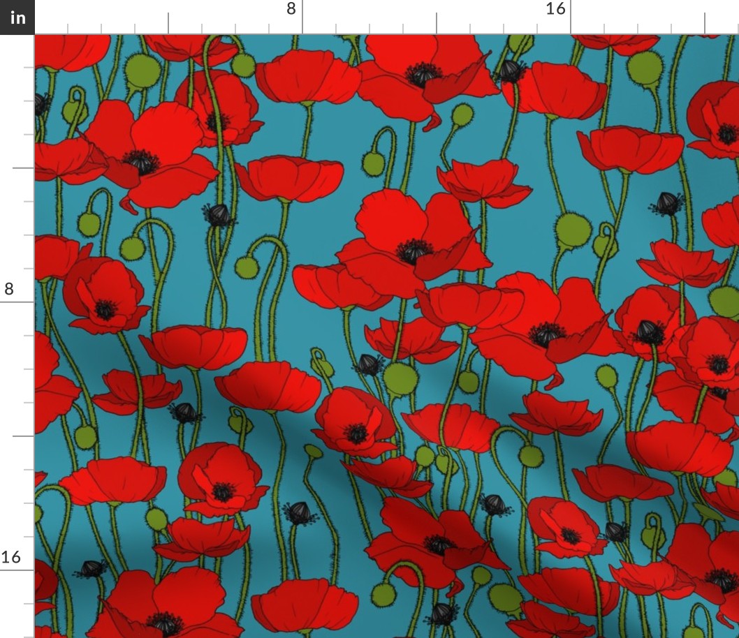 poppy repeat dark turquoise