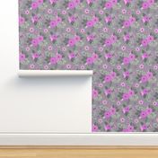 Vintage Antique Floral Flowers Purple Lilac on Grey