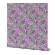 Vintage Antique Floral Flowers Purple Lilac on Grey