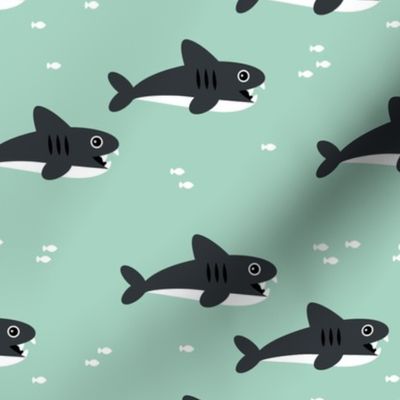 Sharks and fish swimming in the minty sea ocean marine love gender neutral